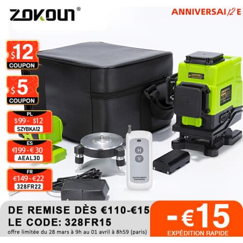 CLUBIONA 12 Lines Green Beam 360 Rotary Self-leveling Laser Level 3d Horizontal&Vertical Cross Line Leveler With Wireless Remote