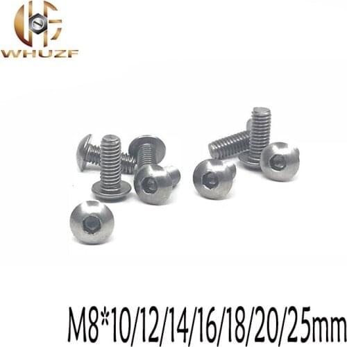 20pcs M8*10/12/14/16/18/20/25mm Stainless Steel 304 Round Head Screws Mushroom Hexagon hex Socket Button Head Screw Bolt