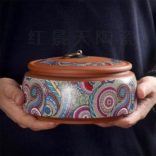 Yixing Purple Clay Tea Storage Jar Hand Painted Vintage Seal Caddy Accessories Tea Canister Coffee Beans Caddies Cans Decoration