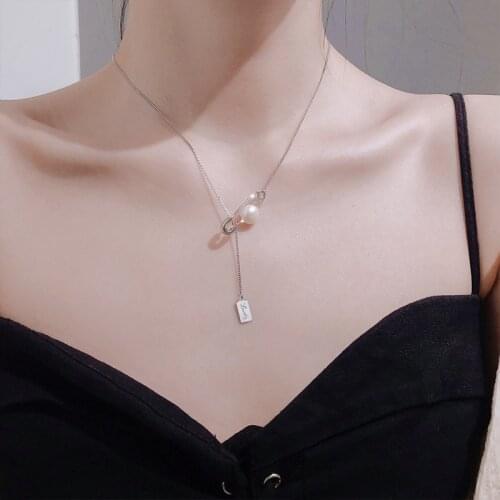 S925 sterling silver jewelry pin necklace with tide pearl clavicle chain simple necklace for female gifts wholesale
