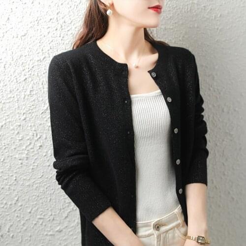 Spring Autumn Womens Sweaters Female Cardigan O-Neck Long Sleeve 100% Wool Knitted Jumper Coat Pull Femme Clothing Overcoat Top