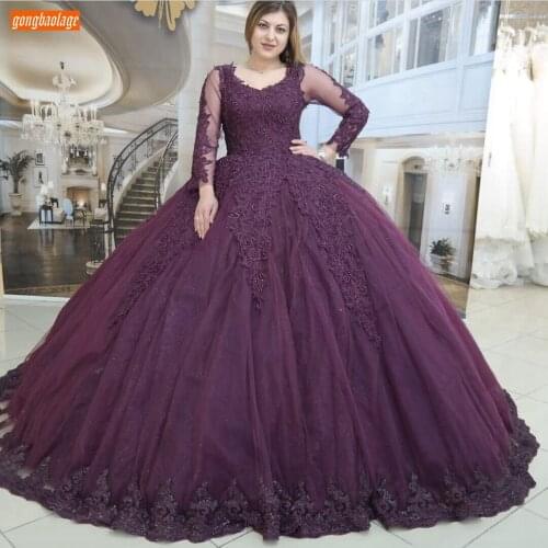 Grape Purple Evening Dresses 2020 Lace Up Appliqued Beaded Sexy Vestidos De Fiesta De Noche Custom Made Women Dress Long Sleeves