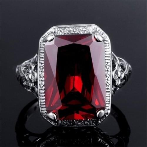 BLACK ANGEL New Vintage 925 Silver Created Ruby Red Gemstone Openwork Pattern CZ Adjustable Ring For Women Fine Jewelry Gift