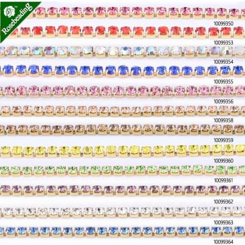 Gold Base SS6 colours Crystal Rhinestone Intensive Gold Base DIY Beauty Accessory Sew On Rhinestone Chain,rhinestone trim