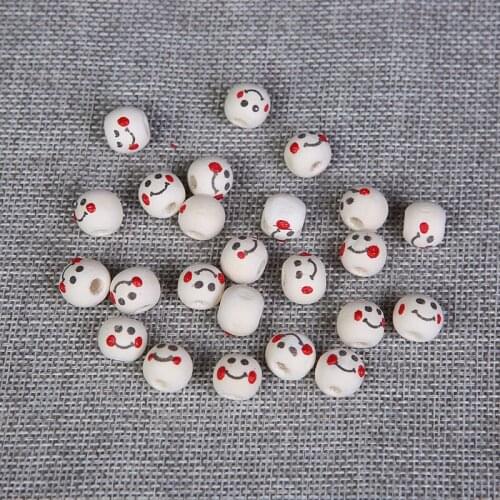 10mm Natural Round Necklace Wooden Beads Smiling Face Unfinished 100 Pieces /lot Jewelry Making DIY Spacer Wood Beads Wholesale