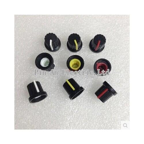 10PCS/LOT 6mm Shaft Hole Dia Plastic Threaded Knurled Potentiometer Knobs Caps