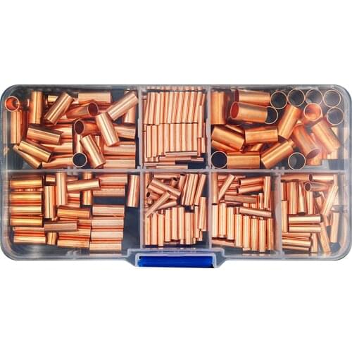 250PCS /7Size Cold Pressed Copper Connecting Pipe Wire Joint Direct Connection Pressure Pipe 100% Brand New And High Quality