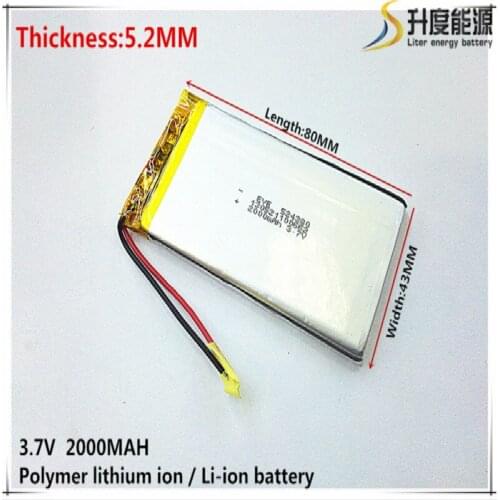 3.7V,2000mAH,[524380] PLIB; polymer lithium ion / Li-ion battery for GPS,mp3,mp4,mp5,dvd,bluetooth,model toy