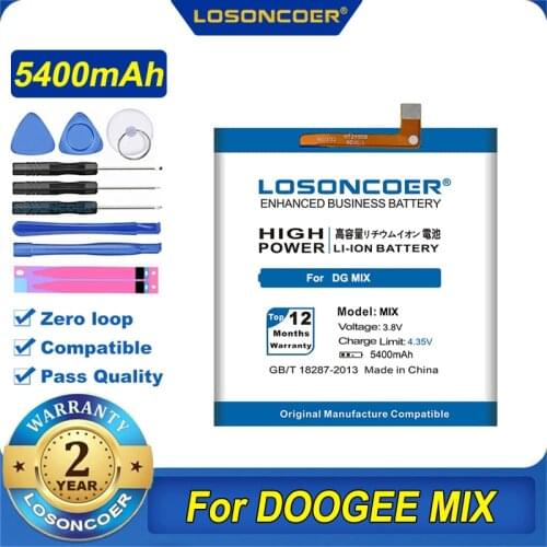 LOSONCOER 5400mAh For DOOGEE MIX 5.5inch Helio P25 Mobile Phone Battery