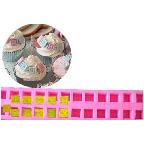 Alphabet Blocks Decoration Fondant Cake Silicone Mold Soap Polymer Clay Cake Mold 3D baby alphabet turn sugar silicone mold