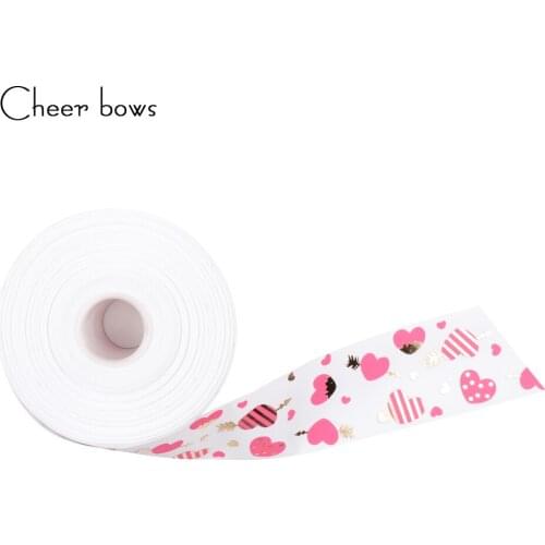 Cheer bows 75mm Grosgrain Ribbon Printed Heart Arrow Pattern DIY Crafts Hairbows Accessories Wedding Party Decor Gifts Packing