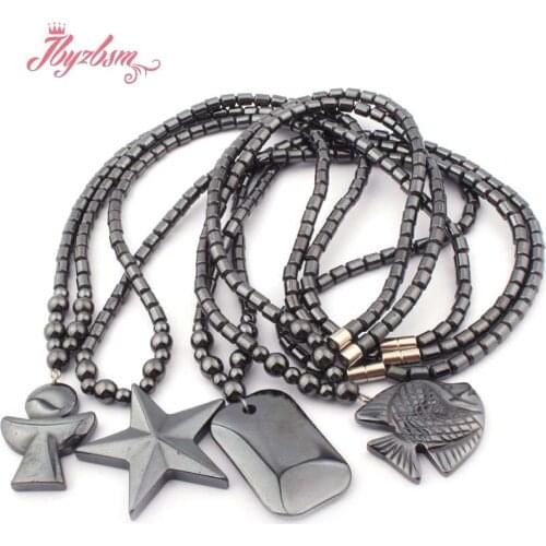 4x5mm Black Column (No Magnetic) Hematite Natural Stone Beads For Lady Fashion Jewellery Necklace Pendant 18" Free Shipping