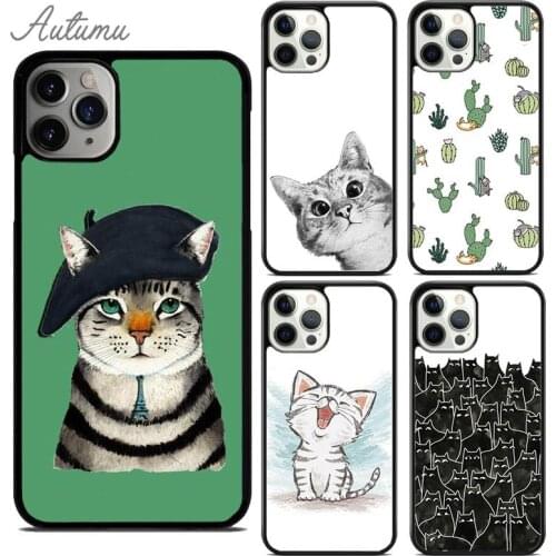 Cute Cartoon Cat Phone Case for iPhone 11 12 Pro Max mini X XR XS SE 2020 5 6S 7 8 Plus Samsung Galaxy S8 S9 S10 Cover shell