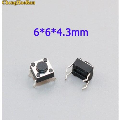 ChengHaoRan 50pcs/lot 6x6x4.3MM 4PIN G89 Tactile Tact Push Button Micro Switch Direct Plug-in Self-reset DIP Top Copper