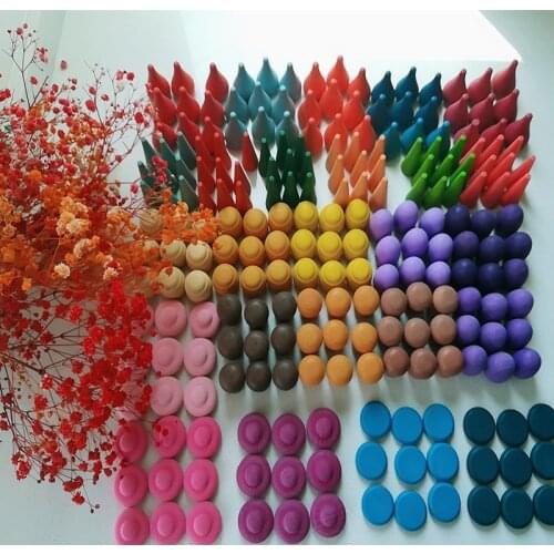 Kids Wooden Toys Rainbow Block Loose Parts Mushroom Honeycomb Droplets Tree cones Cones Creative Building Blocks for Children