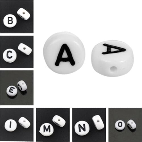 DoreenBeads Acrylic Spacer Beads Flat Round White Letter Pattern Fashion Woman Beads For DIY About 7.0mm Dia, Hole: 1.0mm 60 PCs