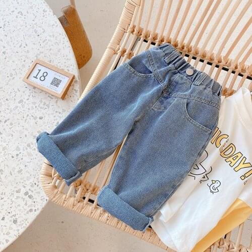 Baby Girls Jeans 2021 Spring Girls Casual Wide Legs Denim Pants Korean Solid Loose Straight Denim Trousers for Girl Kids Jeans