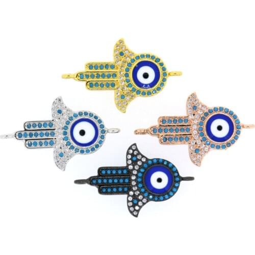 4PCS/LOT Jewelry Bracelets Accessories DIY Making Findings Hamsa Hand Connectors Eye CZ Pattern Charms