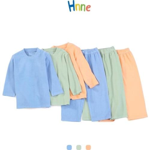 Hnne 2021 Spring New Soft DE Velvet Fabric Kids' 2 Piece Long Sleeve Pajamas Sets Boys Girls Sleepwear Children Top & Bottom