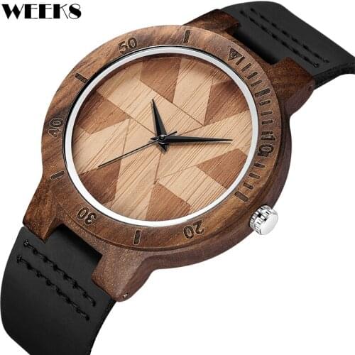 Brown Walnut Wood Watch Men Watches Leather Strap Quartz Wristwatch Stitching Wooden Dial Engraved Mens Clock reloj de madera
