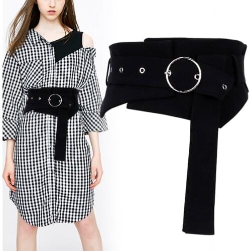 Women Waistband Denim Fabric Color Tunic Suit Wide Belt And Dress Shirt Waist Fashion Simple Versatile Black Blue