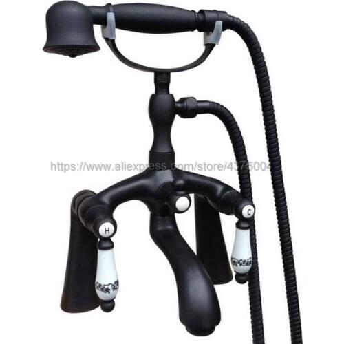 Black Oil Rubbed Brass Telephone Bathtub Faucet Mixer Tap w/ Hand Shower Bath Shower Tub Faucet Dual Handles Ntf513