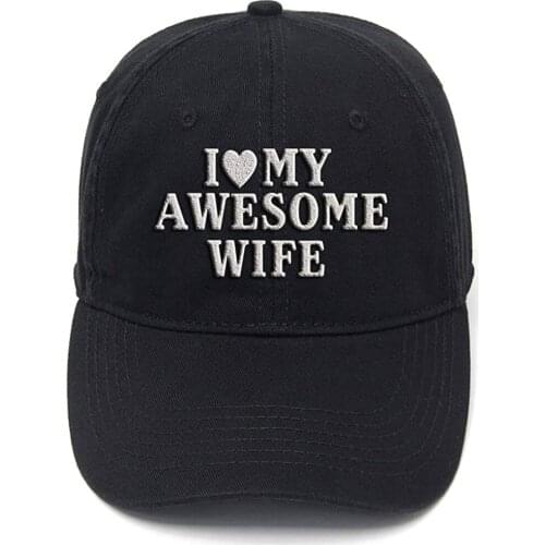 Lyprerazy I Love My Awesome Wife Washed Cotton Adjustable Men Women Unisex Hip Hop Cool Flock Printing Baseball Cap