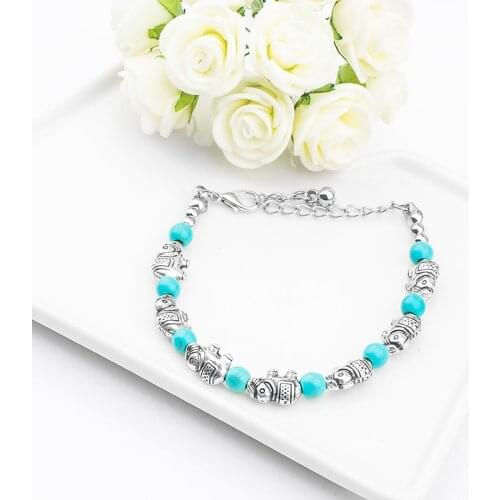 MISANANRYNE Wholesale Fashion Jewelry Cute Elephant Pretty Natural Stone Stone Chain Bracelet