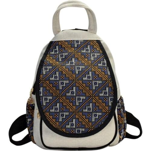 Fashion Striped Print Ladies Small Backpack Ethnic Ladies Backpack Wild Cute Canvas Embossed Cover Backpack