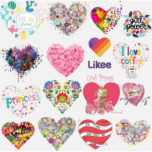 Cartoon Love-shape Heat Vinyl Transfer For Clothing Iron On Transfers For Clothes Thermal Stickers Appliques For Baby T-shirt