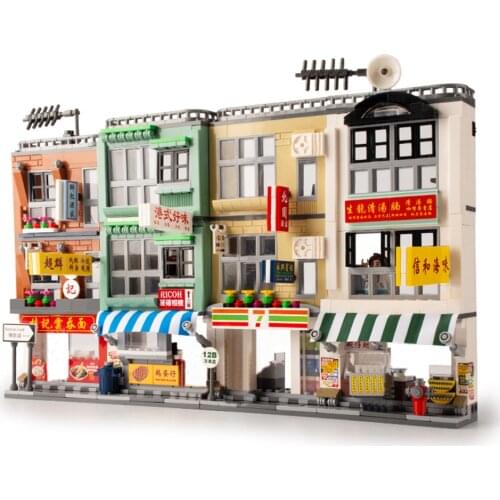 CitY Street View Educational Building Blocks DIY Toys For Kids 6Years Sembo 601095-6 HongKong Style Store Models Small Bricks