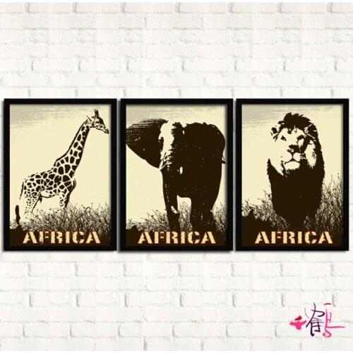 Africa Wild Animals Giraffe Elephant Lion Animal Print Wall-Mounted Painting Canvas Painting Oil Painting Home Bar Mural Decor