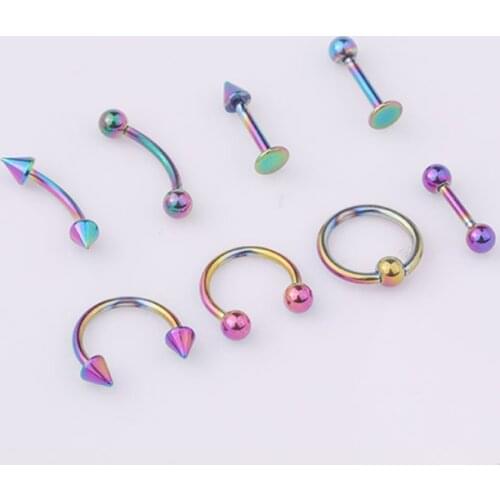 New styles 8pcs/lot Stainless Steel Fashion Titanium Anodized Body Jewelry Helix Piercing Ear Eyebrow Nose Lip Captive Rings
