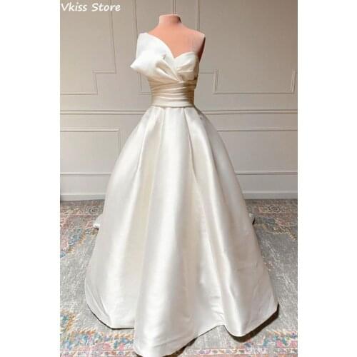 Pure White Evening Dress Simple Pleat A-line One Shoulder Sleeveless Backless Button Sweep Train Prom Dress платья знаменитостей