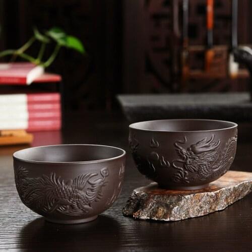 Creative Handmade Purple Clay Embossed Dragon And Phoenix Puer Tea Cup Office Teacup Drinkware Ceramic Home Kung Fu Water Mug