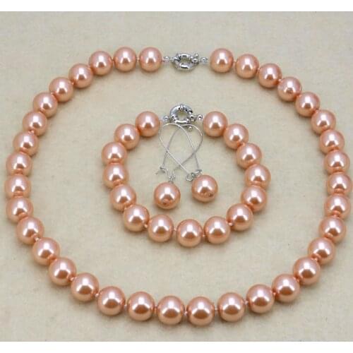 !Orange glass pearl 12mm necklace set necklace 18"bracelet 7.5" earring women jewelry making wholesale