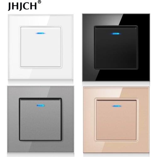 Jhjch Luxury Crystal Tempered Glass Panel 1 Gang 2 Way Light Switch On / Off Wall Switch With LED Indicator 16A AC 250V