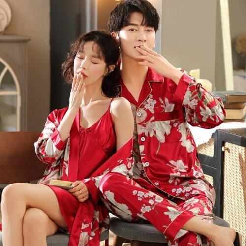 Couple Ice Silk Pajamas Women, Spring and Summer Elegant Silk Home Clothes, Japanese Night Gowns, Mens Suits, Bathrobes, Summer