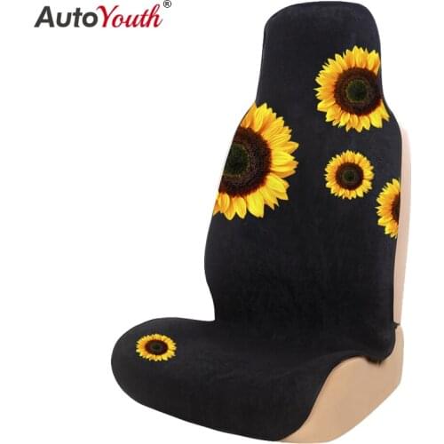 Sunflower Print Towel Car Seat Cover Breathable Polyester Terry Cloth Universal For Seat Covers Pet Mat No-Slip Seat Protection