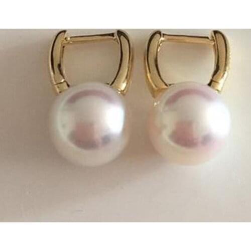 Stunning 10-11mm south sea white pearl dangle earring 18k