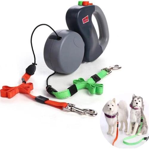Dual Headed Pet Leashes Automatic Retractable Dogs Traction Rope Creative Double Dog Walking Leash Chain Pets Supplies