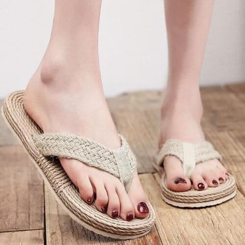 Summer Women Slippers Fashion Ladies Casual Flat Non-Slip beach Shoes Imitation Straw Female Flip Flops Женские тапочки qq388