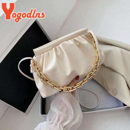 Yogodlns Fashion Chain Shoulder Bag For Women Pleated Cloud Bag Leather Crossbody Bag Leisure Designer Handbag Female PU Wallet