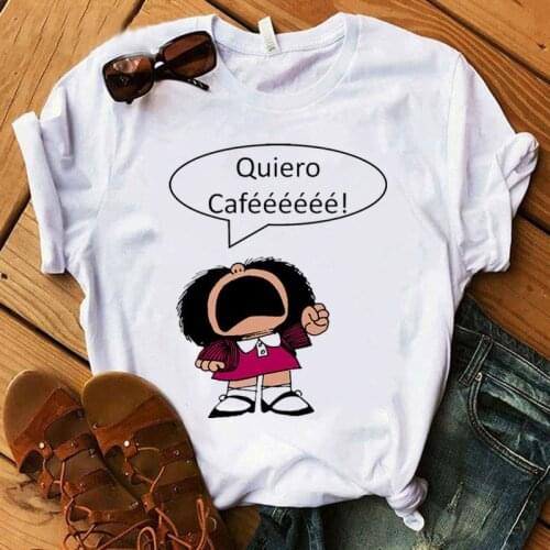 Woman Tshirt PAZ Mafalda or QUIERO Cafe Printed Women New T shirts Harajuku Female TShirts Clothing Camisas Mujer girls top tee