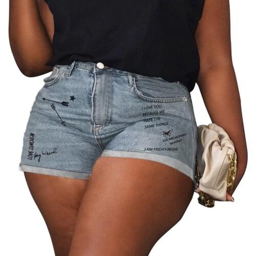 Letter Print Graffiti High Waist Denim Shorts Women 2021 Summer Butterfly Pattern Straight Slim Cotton Casual Jeans Shorts Lady