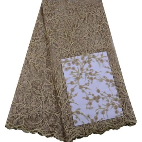 Gold African Tulle Lace 2019 French Net Lace Fabric High Quality With Stones Nigerian Embroidery Mesh Lace For Women Dress S1422