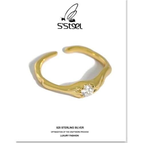 SSTEEL Zircon Rings Gift For Women 925 Sterling Silver Korean Designre Minimalist Opening Ring Anelli Argento 925 Donna Jewelry
