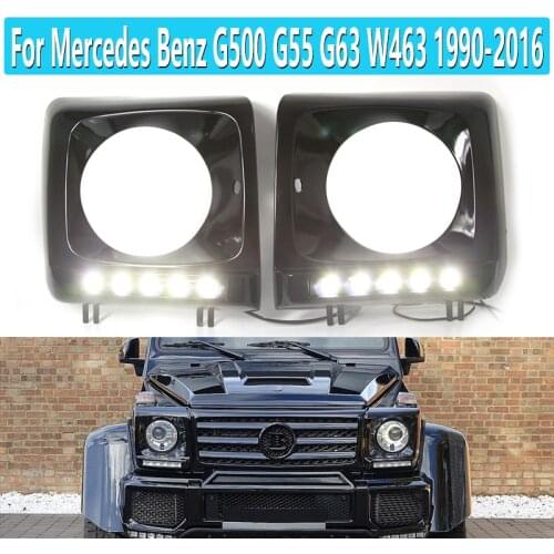 1 Set For Mercedes Benz G500 G55 G63 W463 1990-2016 DRL LED Daytime running lights Fog Lamp Cover Black/White Frame