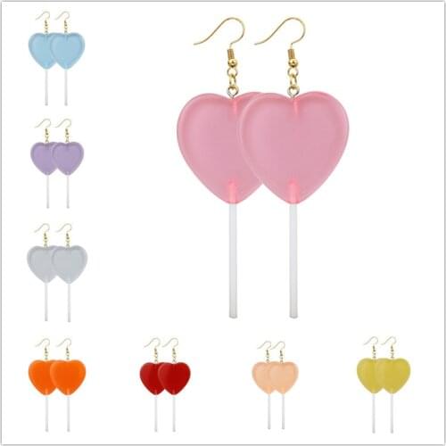 1Pair Cute Heart Lollipop Earrings Resin Candy Bff Friendship Drop Earrings Costume Lollipop Heart Jewelry Drop Shipping