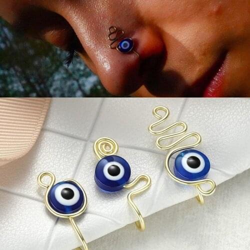 1pcs Stainless Steel Non Piercing Punk Fake Nose Ring Geometric Hollow Devils Eye Blue Eyes Nose Clip Jewelry For Women Men